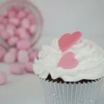 Valentine's Day Chocolate Cupcakes with Pink Hearts